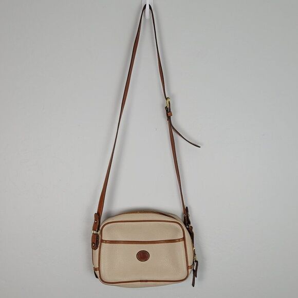 Dooney & Bourke Camera Zip Top Crossbody Bag Leather Cream Beige Brown - Picture 1 of 15
